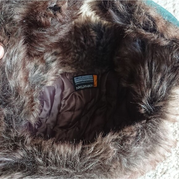 Newhattan Green and Brown ear flap faux fur Trapper Hat - Picture 6 of 12